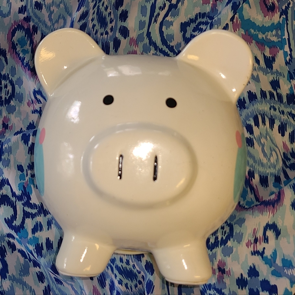Polka dot Piggy bank with coins inside!